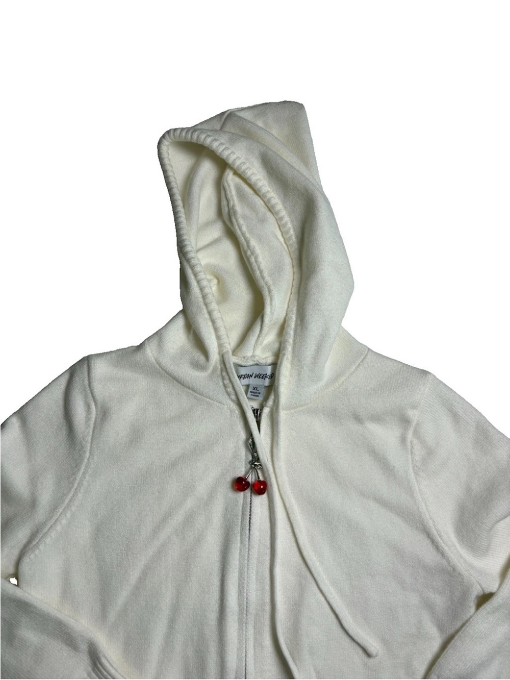 Urban Weekend White Hoodie Sweater Juniors XL Slim Fit Cropped - Picture 3 of 10